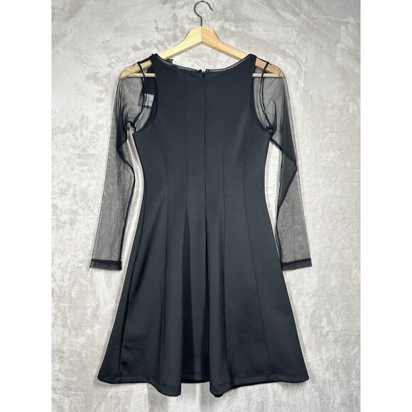 NWT Laranor Fit and Flare Black Dress Mesh Sleeve Sz 40 - US 8 Grunge Goth Core - Picture 8 of 10